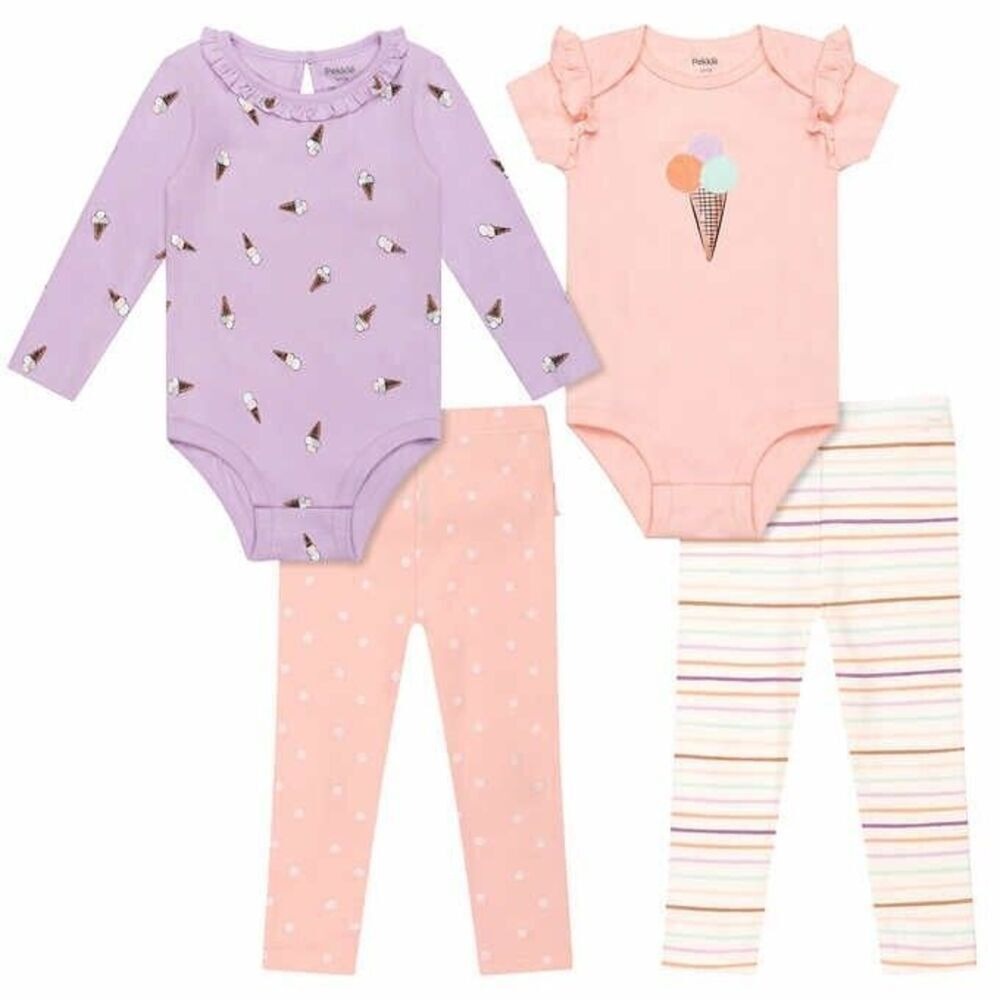 Pekkle Layette Set Purple/Pink‎ Ice cream Theme 4-Piece Bodysuit Bottoms 18M New